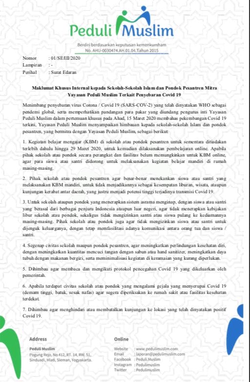 Surat Edaran COVID-19 Peduli Muslim